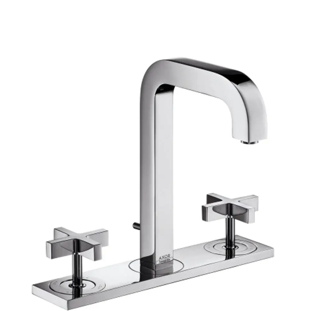 Waschtischarmatur mit zwei Kreuzgriffen und einer klaren Auslaufform. Die Oberfläche ist aus Chrom. Das Produkt ist von der Marke AXOR.